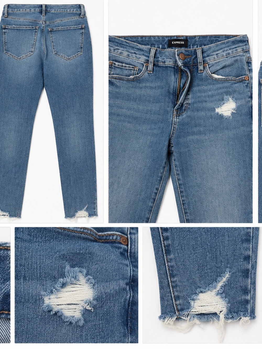 Express Distressed Cropped Skinny Jeans in Mid Blue